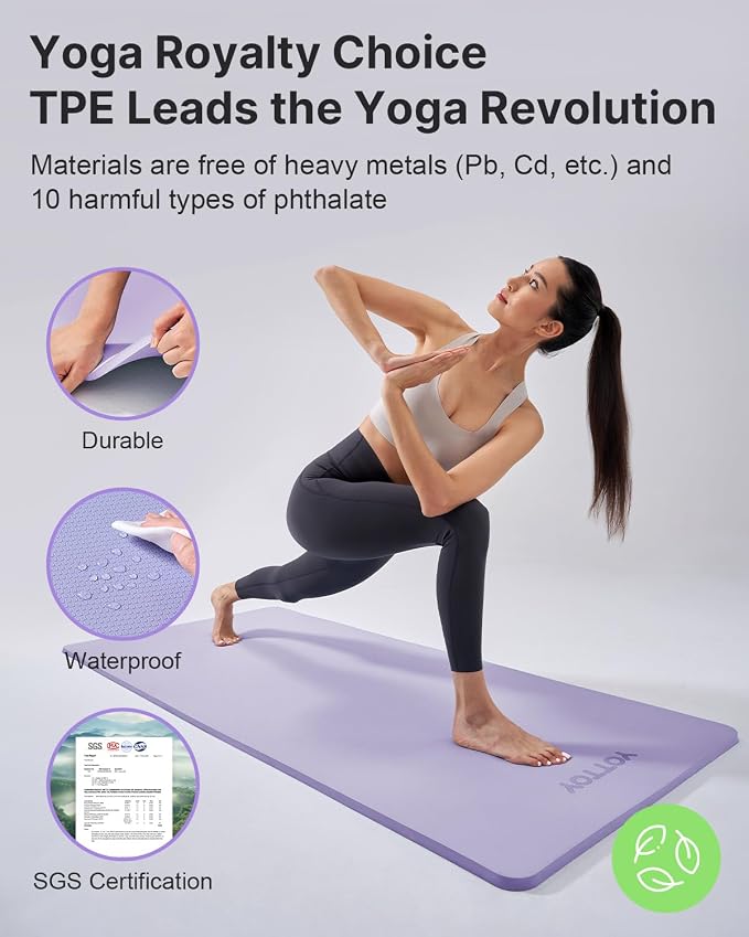 YOTTOY Yoga Mat，Extra Thick Yoga Mat (1/2inch),Professional TPE Exercise Mat,Non-Slip Workout Mat for Yoga, Pilates, Fitness, Barefoot Workouts, Home Gym Studio with Strap