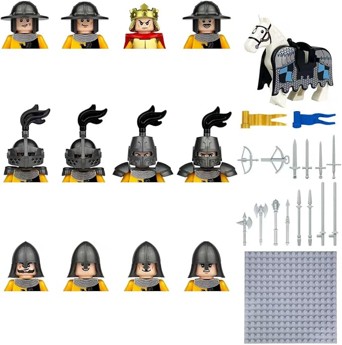 12PCS 1.8IN Medieval Knights Battle Soldiers with Weapons Action Figures Building Blocks Miniature Figurines Toys Cake Toppers(8143)