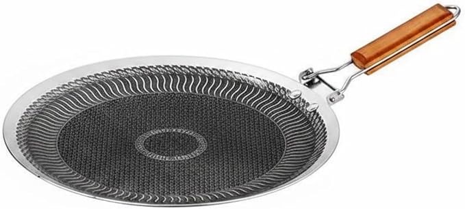 Korean Barbecue Pan Coating Round Stainless Steel Griddle Easy to Clean double Handle Grilling Pan for Camping, Outdoor, 34CM, Foldable