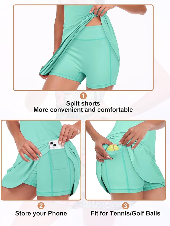 Viracy Tennis Dress for Women Sleeveless Golf Dresses with Shorts and Pockets Ruffle Zip Up Stand Collar Golf Outfits
