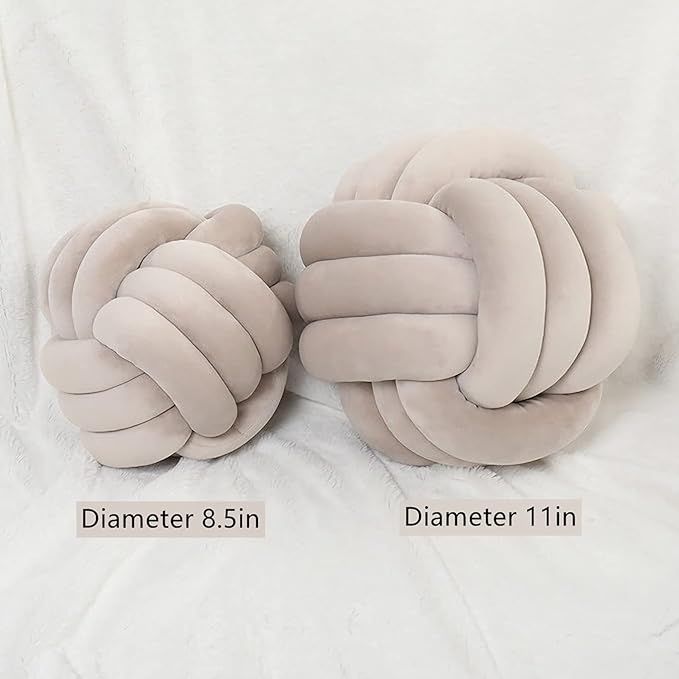 Knot Pillow Ball Round Cushion Pillows, Children Room Decoration Plush Toys Calming Stress Relief Toy (Light Gray,11in/28cm)