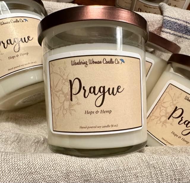Wandering Woman Candle Company 8 oz Soy Wax Candle (Prague: Hops & Hemp)