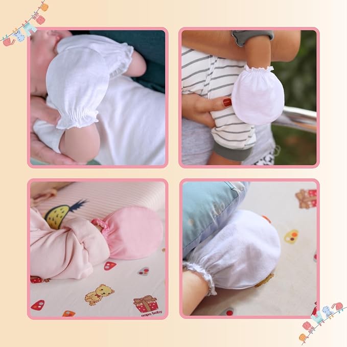 RATIVE Baby Mittens Newborn No Scratch Gloves, Organic Cotton Infant Mittens for Baby Boy & Girl, 0-6 Months