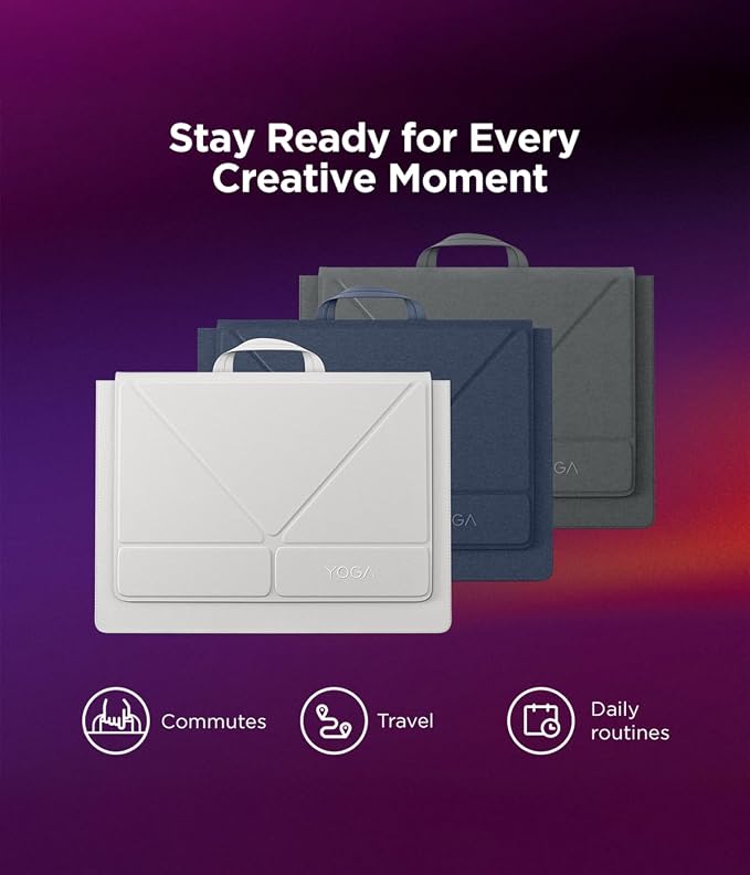 Lenovo Yoga Tote Sleeve Case for Laptops with 14-inch Display, Multi-Compartment Organizer with Convertible Stand, Lightweight Protective Polyester & Microfiber Sleeve, Luna Grey