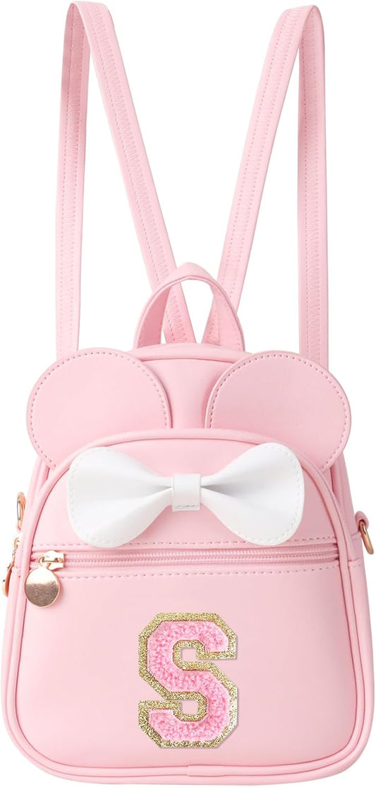 Personalized Toddler Backpack for Girls 3–10, Cute Mini Bowknot Mouse-Ear Toddler Bookbag Crossbody Purse, Small Daypack Wallet Set, Initial Birthday Gift, Trendy Little Kids/Teen Bag(Pink,S)