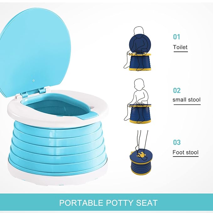 Travel Potty for Toddler, Portable and Foldable Toilet, Apply to Seat Emergency Toilet for Car, Camping, Outdoor, Indoor with 3 Rolls Bag（Light Blue)