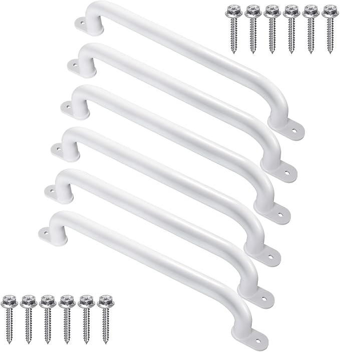 17 Inch Pack of 6 White Metal Playground Safety Handles - Playset Grab Handles, Swing Sets Hand Grips Grab Rail, Kids Monkey Bar for Indoor Playroom