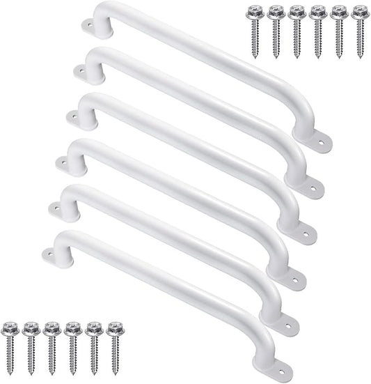 17 Inch Pack of 6 White Metal Playground Safety Handles - Playset Grab Handles, Swing Sets Hand Grips Grab Rail, Kids Monkey Bar for Indoor Playroom