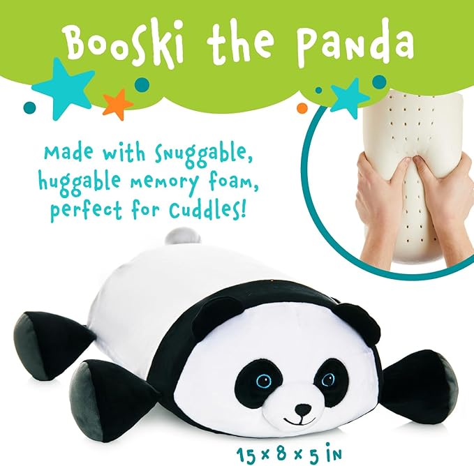 Cuddly Memory Foam Pillow Plush with Belly Pocket, Kids Pillow for Hugging Sleeping & Storing Diary, 15” Stuffed Animal & Journal Set - Booski The Panda