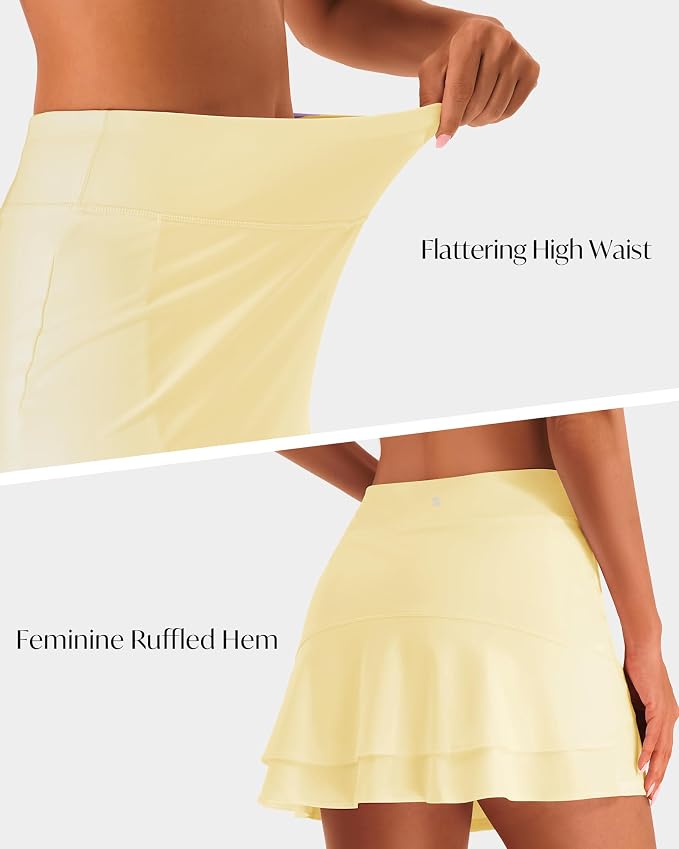 Stelle Tennis Skirts for Women Ruffle Athletic Golf Skorts with Pocket | High Waisted, Tummy Control, Built in Shorts, Athletic Skirt, Golf Skirt, Soft, Breathable, Workout, Pickleball