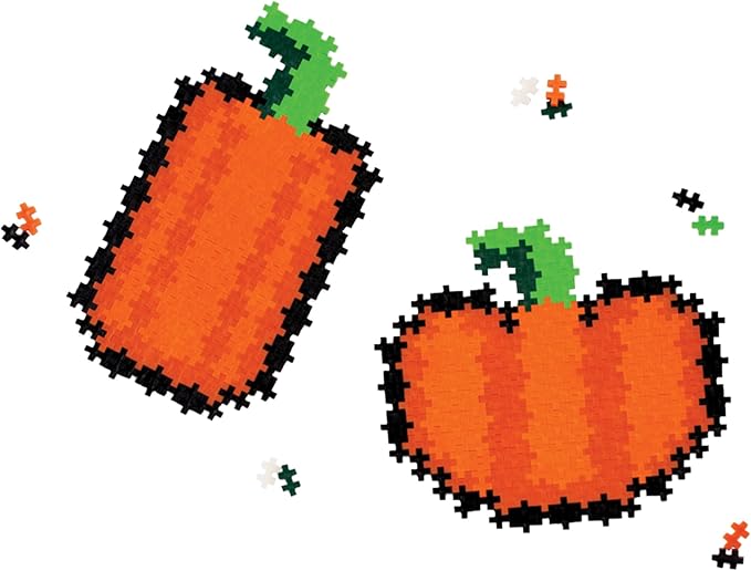 PLUS PLUS Puzzle by Number, 250 Piece Mini Interlocking Hashtag Color Blocks, 3D Pixel Art Kit for Kids - Jack-o'-Lantern