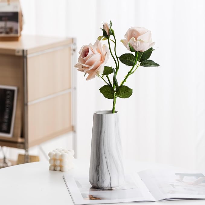 Simple Boho Ceramic Flower Vase for Home Decor (Marble White,Big) | 8'' Modern Farmhouse Vase for Flower Plant Pampas Grass, Fit for Table Shelf Centerpieces, Living Room Kitchen Wedding Gift