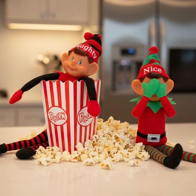 Toyland® Elves With Attitude Twin Pack Elf Soft Toys - 35cm (14") - Naughty & Nice Elves - The Ultimate Festve Duo - Knitted Hat & Legs - Vinyl Cheeky Face & Stick Together Hands - Festive Fun For All