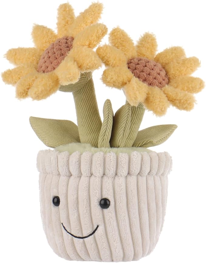 Apricot Lamb Potted Sunflower Stuffed Animals for Kids, Soft Cute Plush Toys for Baby Girl and Boy, Fluffy Potted Sunflower