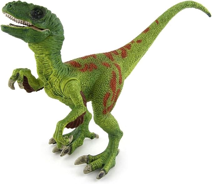 Dinosaur Toy Velociraptor Figurine with Moving Jaw and Hands,Detail Raptor Action Figure Toy Gift and Dinos World Collection Toys for Birthday Gift, Kids Toys,Party Favor(Green)