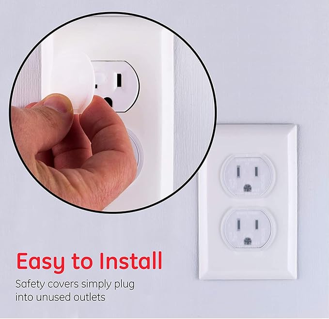 Power Gear Child Safety Electrical Outlet Covers, Tamper‑Resistant Plug Protectors for Standard Wall Outlets, Baby‑Proof & Child‑Proof Safety Caps, Clear, 8 Pack, 50271