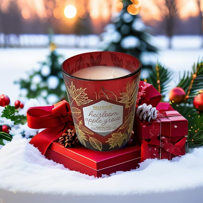 Bellevue Luxury Candles, 12 OZ Fragranced Candle, Soy Blend Wax, Essential Oils, Long-Lasting Burn, Home Fragrances, Aromatherapy Home Scented Candles Scent Heirloom APPLEGROVE Pack of 2