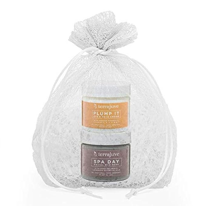 Terrajuve Plump it Eye and Face Anti Aging Moisturizer Cream (2 Oz) plus Dead Sea Mud Treatment (2 Oz) in Organza Bag Pure, Organic, All Natural, Made in USA Gift – Mother's Day Gift for Mom