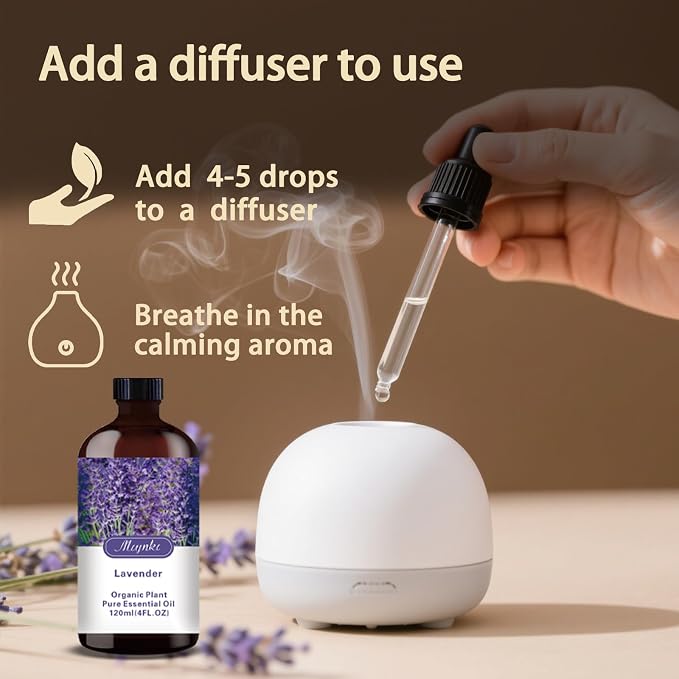 Lavender Essential Oil-4.33 fl oz for Diffuser, Massage, Skin Care, DIY Soap, Candle, Meditation, Yoga, Relaxation, Gift Ready