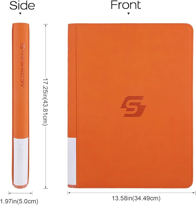Snekdy premium 1024-pocket trading card binder, Card Albums 16 pockets, waterproof PU-leather Cover album with side loading, holds gaming, baseball (Orange)