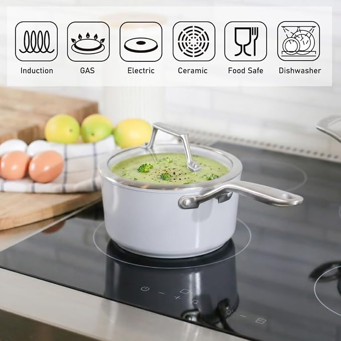 TECHEF - CeraTerra Collection, 2-quart Ceramic Nonstick Saucepan with Glass Lid (PTFE, PFAS, and PFOA Free), Made in Korea (2-quart)