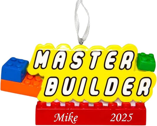 2025 Kids Christmas Ornament – Personalized Master Builder Child Christmas Ornament – Custom Building Blocks Ornament Keepsake – Colorful Holiday Decoration for Boys & Girls (Master Builder)