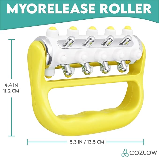 COZLOW - MyoRelease Lymphatic Drainage Massager - Yellow - Handheld Fascia Release + Scar Tissue Massage Roller for Shoulder, Neck, Belly, Thigh, Leg, Back, Glutes - Helps Reduce Cellulite Appearance