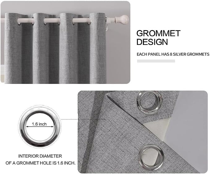 MIULEE Linen Texture Curtains for Bedroom Solid 100% Blackout Thermal Insulated Grey Curtains Grommet Room Darkening Drapes Luxury Decor for Living Room 52x45 Inch (2 Panels)