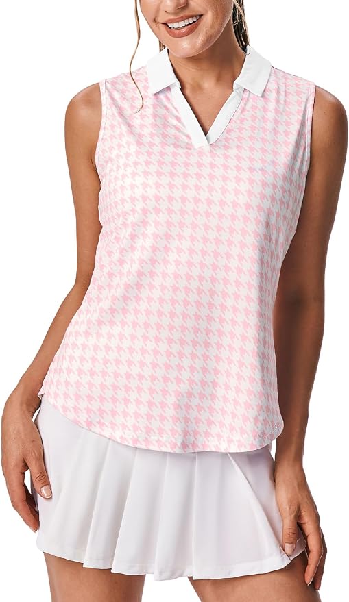 BGOWATU Women's Sleeveless Golf Polo Shirts Collared V Neck Tennis Tank Tops UPF 50+ Quick Dry Lightweight