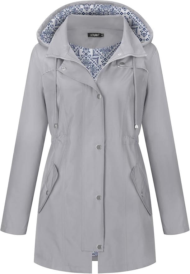 LOMON Women Waterproof Outdoor Hiking Raincoat Women Lined Rain Jacket Lightweight Hooded Jackets Trench Coats