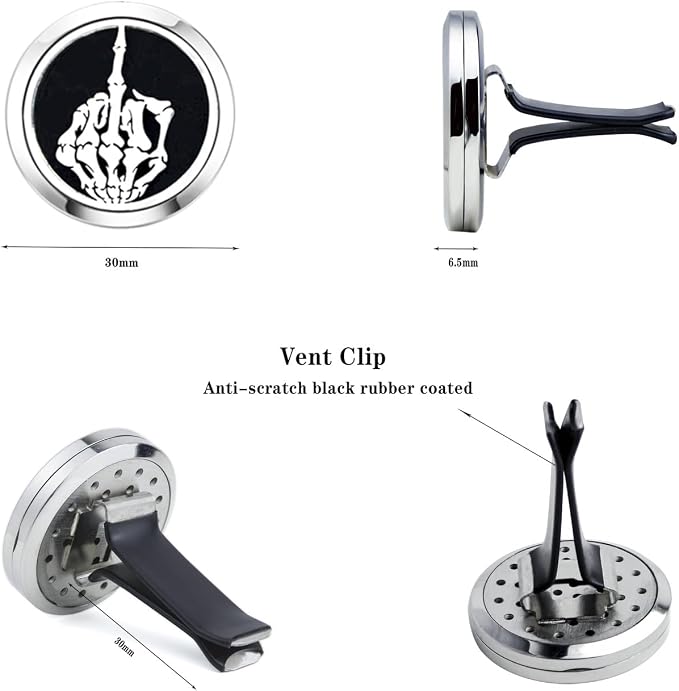 Car Essential Oil Diffuser Vent Clips Christma Locket with Vent Clip 10 Felt Pads Car Accessories(Skull Finger)