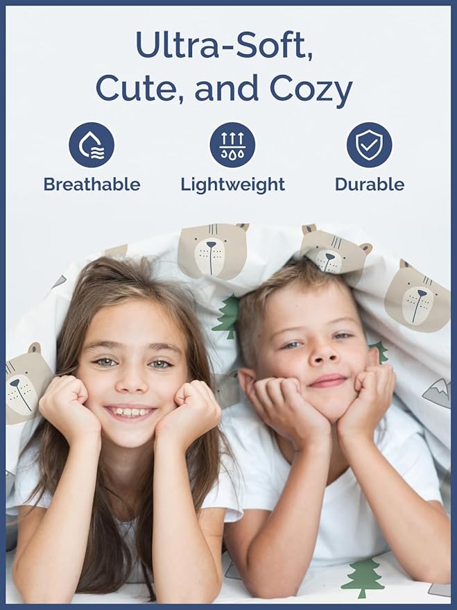 Kids Twin XL Size Bed Sheet Set - 3 Piece Kids Loft Bed Sheets - Bear Forest Nature Themed Bedding - Soft, Cute - Breathable & Machine Washable - Cute Animal Bed Set for Boys, Girls, Teens & Toddlers