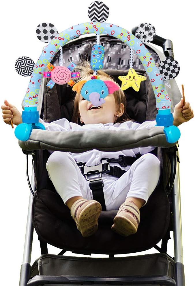 Caterbee Travel Arch Bassinet Mobile Toys for Infant & Toddlers,Clip on Stroller Toy Crib Accessory & Pram Activity Bar Toy for Indoor and Outdoor (Elephant)