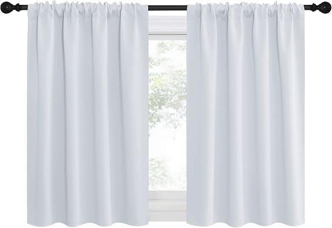 NICETOWN Greyish White Window Curtain Panels - Thermal Insulated Rod Pocket Room Darkening Curtain Sets for Bedroom (Platinum - Greyish White, 2 Panels, 42 in x 36 in (W x L))