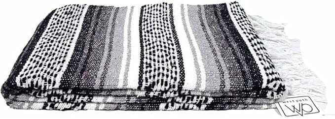 Open Road Goods Bulk Falsa Blankets - Handwoven Authentic Mexican Falsa - Great for Weddings, Yoga, Beach, Picnics, or Mexican Throw! (Black/Grey, 15 Pack)