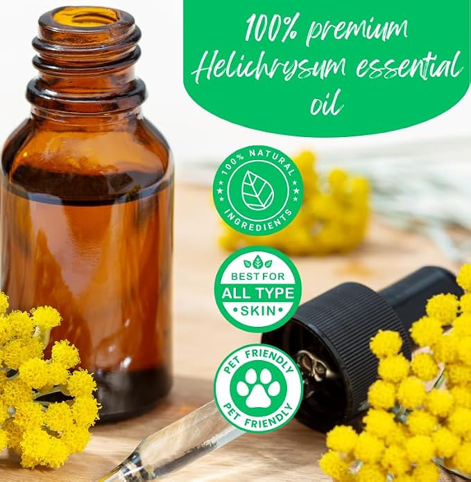 GreenHealth Helichrysum Essential Oil – 5 ml – 100% Pure & Natural – Therapeutic Grade – Amber Glass Bottle with Euro Dropper
