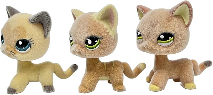 3pcs/Set Custom Flocked Pet Shop Toys Short Hair Cat Kitten Collie Great Dane Cocker Spaniel Dachshund Puppy Dog OOAK Compatible with LPS (#1120 and #525 and #3573)