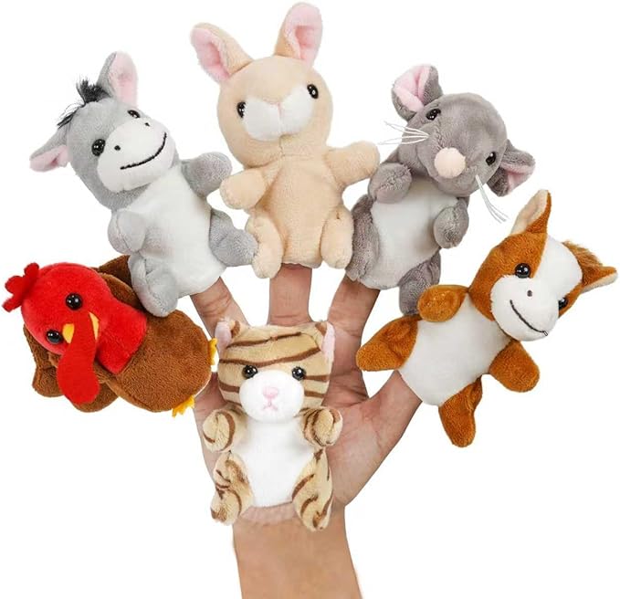 Farm 6pcs Finger Puppets Set, Cute Animal Puppet Mini Hand Puppets Role-Playing Story Animal Soft Plush Toy for Kids cat, Mouse, Horse, Rabbit, Donkey, Turkey(farm02)
