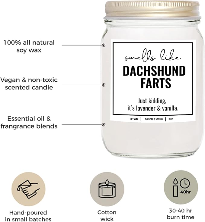 You Nique Designs, Dachshund Candle, 8 Oz, Dachshund Gifts for Women, Weiner Dog Gifts, Daschund, Wiener Dog, Daushaund, Dashound, All Natural Soy Vegan Aromatherapy Candles (Lavender & Vanilla)