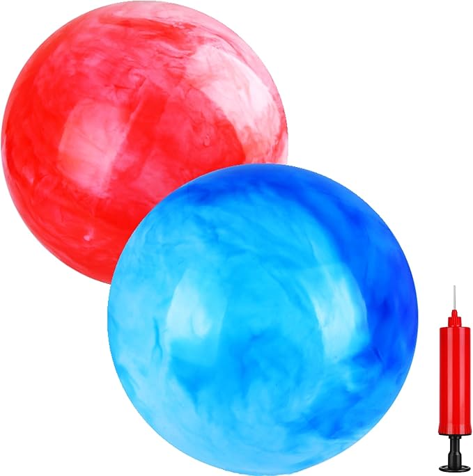 2 Pcs Marbleized Bouncy Balls for Kids Large-Sized Ball Inflatable Rubber Playground Sensory Balls for Beach Pets Indoor Outdoor Kickball Water Balls