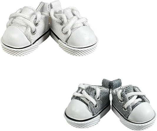 2 Pairs 17cm Doll Shoes, Lace-Up Canvas Sneakers Mini Shoes for 17cm Dolls, Fingerboard Shoes, Mini Finger Shoes, Clothing Accessory for 6.7in Dolls (Blue & White)
