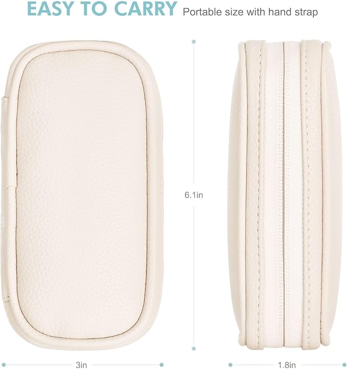 Portable Tampon Organizer Bag, Beige PU Pouch with Handle and Zipper for Women's Period Products