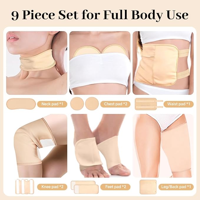 Castor Oil Pack Wrap, 9 Pcs Reusable Castor Oil Pack Kit Organic Cotton for Neck Waist Back Chest Eyes Knees and Feet,Adjustable Compress Pads for Entire Body