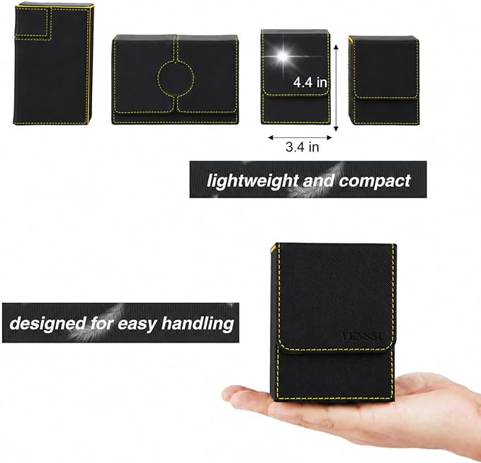 Venssu MTG Deck Box for Commander Display,Card Deck Box Fits 100 Double Sleeved Cards,TCG with 2 Dividers and 1 Toploader (Black and Yellow)