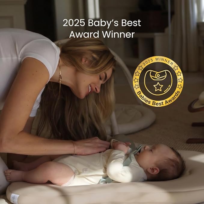 snuggle me® Baby Lounger Curve - Premium Organic Cotton with Foam Core, Machine-Washable Cover, Buttery-Soft & Breathable CSPC Compliant Infant Lounger Baby Nest Pillow with Travel Bag - Birch