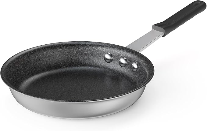 DUMOS 8 Inch Nonstick Frying Pan, Heavy-Gauge Aluminum Skillet with Ceramic Nonstick Coating, Stainless Steel Base & Handle, Omelet Pan for Induction, Electric, Gas, PFAS Free, Oven Safe, Black Handle
