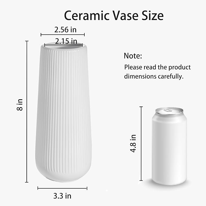 Modern Ceramic Vase, Small White Flower Vase for Table Centerpieces and Rustic Farmhouse Decoration