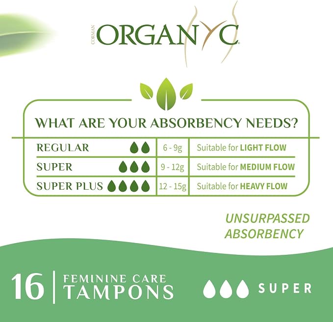 Organyc 100% Certified Organic Cotton Tampons, No Applicator, Free from Chlorine, Perfumes, Rayon, and Chemicals, Super + Super Plus, (32 Count)