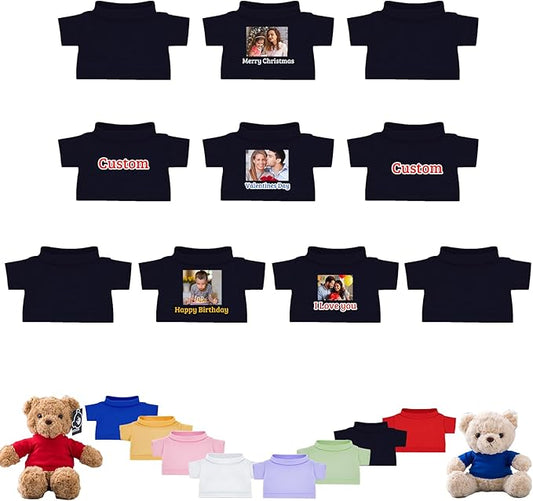 10 Pcs Custom Teddy Bear Clothes with Photo Text, Personalized Stuffed Animal Clothing Fit 8-16inch Stuffed Bear Clothing, Personalized Doll Clothes Make Your Own Plush Doll Shirt