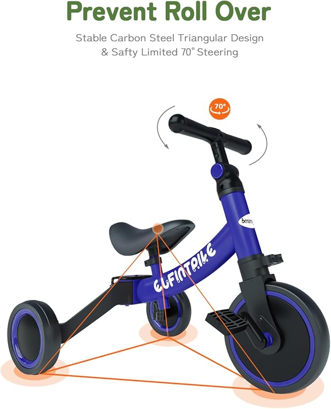 besrey 5 in 1 Toddler Bike for 1 Year to 4 Years Old Kids, Toddler Tricycle Kids Trikes Tricycle, Toys for Boy & Girl, Balance Training, Removable Pedals